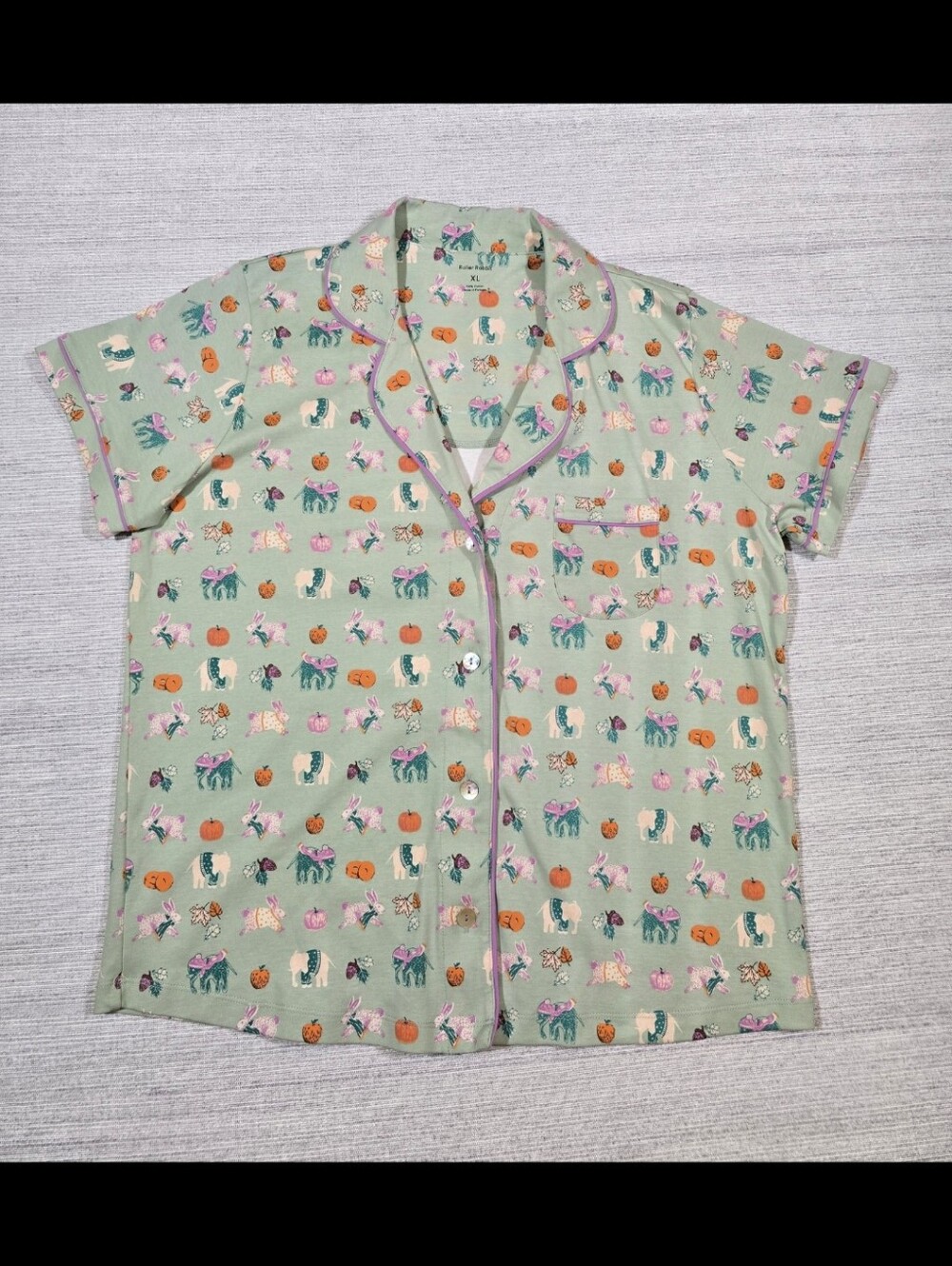 Roller Rabbit Pumpkin Spice Polo Pajama Top Womens XL Button Front Short Sleeve